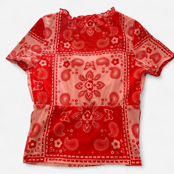 Lisa Says Gah Lana Red Bandana Print Baby Doll Top – Cottagecore / Indie small - Picture 5 of 6